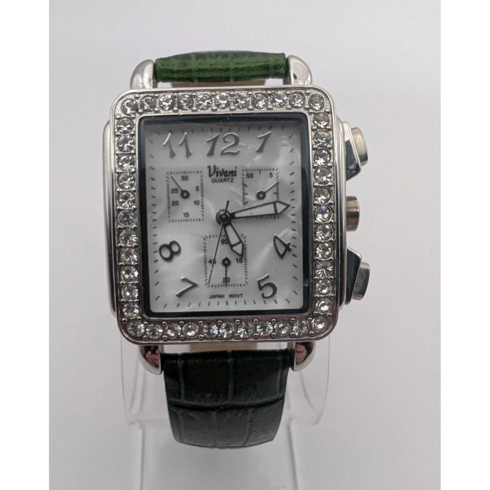 Beautiful Vivani Accutime SilverTone‎ Mother of Pearl Face Bejeweled New Battery